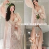 Cao cấp váy ngủ lụa kèm áo choàng ren hoa nhí lyly dài tiểu thư QC loại 1 Xíu Sleepwear