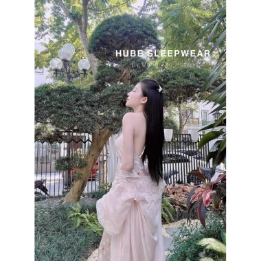 Cao cấp váy ngủ lụa kèm áo choàng ren hoa nhí lyly dài tiểu thư QC loại 1 Xíu Sleepwear
