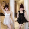 Cao cấp Váy Ngủ Voan Mềm Nơ Nhí Chấm Bi và Ren Lụa, Viền Ngực Dây Cánh Tiên Xoè Tầng - Hube Sleepwear 539k