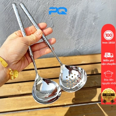 Cặp muỗng Chockmen cán tròn khắc vân inox 18/10 - Muỗng ăn lẩu, múc canh, chỉ 129k