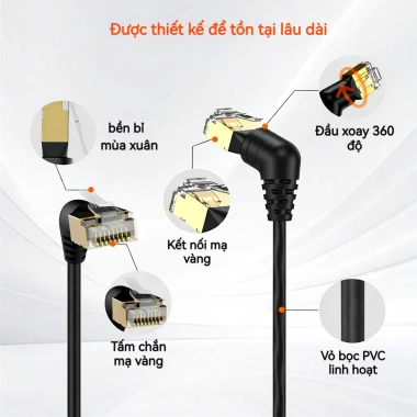 Cáp RJ45 Cat8 40Gbps 2.000MHz Zoerax - Dây mạng xoay 360 mạ vàng đen 0.5-5m, hỗ trợ PoE/LAN, giảm giá 22% 3
