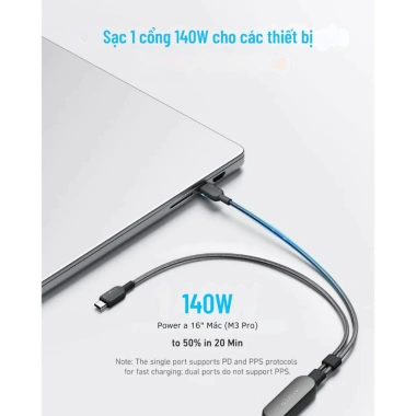 Cáp sạc nhanh Anker A8.895 140W 2 trong 1 USB‑C to USB‑C bọc dù, hỗ trợ USB‑PD, PPS, Power IQ 2.0 - Giá chỉ 326.000₫ 4