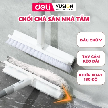 Cây chà sàn Deli đầu chữ V - chổi cọ thông minh, xoay 180°, kéo dài linh hoạt