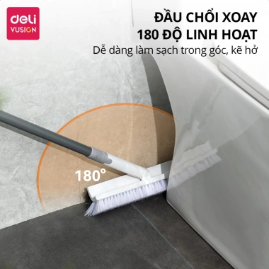 Cây chà sàn Deli đầu chữ V - chổi cọ thông minh, xoay 180°, kéo dài linh hoạt