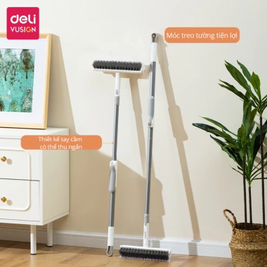 Cây chà sàn Deli đầu chữ V - chổi cọ thông minh, xoay 180°, kéo dài linh hoạt