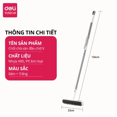 Cây chà sàn Deli đầu chữ V - chổi cọ thông minh, xoay 180°, kéo dài linh hoạt