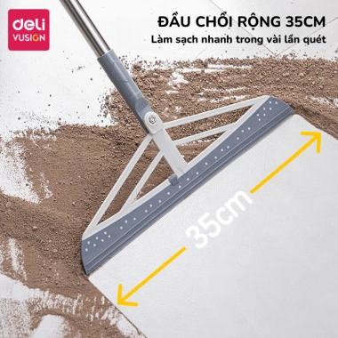 Cây gạt nước sàn nhà Deli, chổi gạt tắm Silicon xoay 180°, cán inox, giá 61.000₫