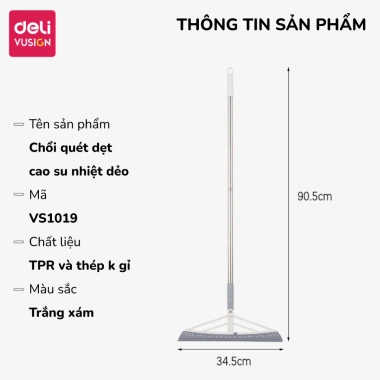 Cây gạt nước sàn nhà Deli, chổi gạt tắm Silicon xoay 180°, cán inox, giá 61.000₫