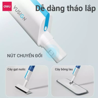 Cây lau kính Deli 126cm - Phun sương, gạt nước, đầu xoay 90°, chỉ 49.000đ