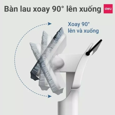 Cây lau kính Deli 126cm - Phun sương, gạt nước, đầu xoay 90°, chỉ 49.000đ