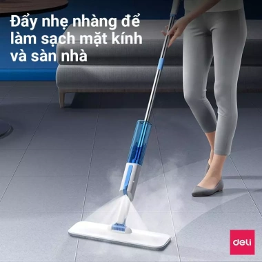 Cây lau kính Deli 126cm - Phun sương, gạt nước, đầu xoay 90°, chỉ 49.000đ
