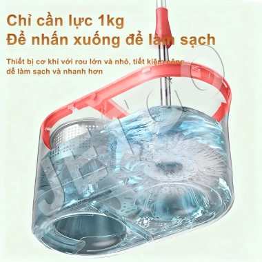 Cây lau nhà JETGO tay quay 360 độ, xô kim loại thép không gỉ, nắp thoát nước nhanh 4