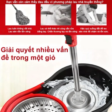 Cây lau nhà JETGO tay quay 360 độ, xô kim loại thép không gỉ, nắp thoát nước nhanh 7