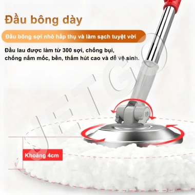 Cây lau nhà JETGO tay quay 360 độ, xô kim loại thép không gỉ, nắp thoát nước nhanh 8