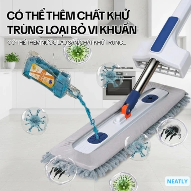 Cây Lau Nhà Tự Vắt NEATLY 45cm Sợi Microfiber Siêu Thấm, Xoay 360°, 2 Bông Lau - 39.000đ