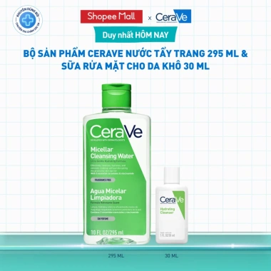 CeraVe Nước Tẩy Trang 295ml + Sữa Rửa Mặt Dành Cho Da Khô 30ml - Giá chỉ 335.000₫