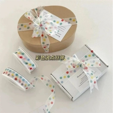 Chấm bi 2,5cm màu sắc tuyết gạc ruy băng DIY - Nơ quà tặng, phụ kiện bánh nướng 8