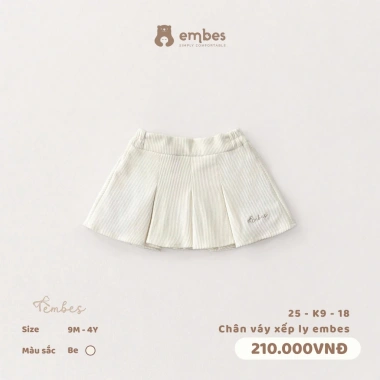 Chân Váy Bé Gái Embes Xếp Ly Dáng Tennis, Nhung Tăm Dày Dặn, 8-18kg, Giá 168k 4