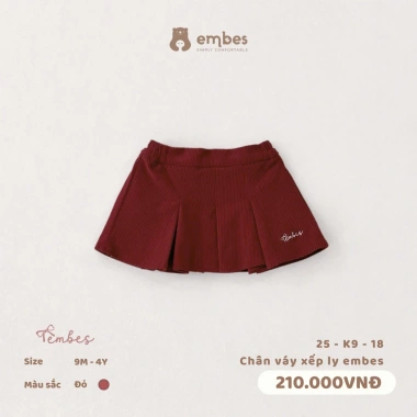 Chân Váy Bé Gái Embes Xếp Ly Dáng Tennis, Nhung Tăm Dày Dặn, 8-18kg, Giá 168k 5