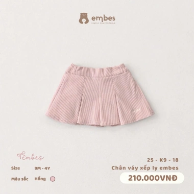Chân Váy Bé Gái Embes Xếp Ly Dáng Tennis, Nhung Tăm Dày Dặn, 8-18kg, Giá 168k 6