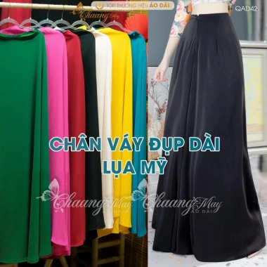Chân váy đầm đụp áo dài cách tân vải lụa Mỹ, quần xòe rộng dự tiệc Tết