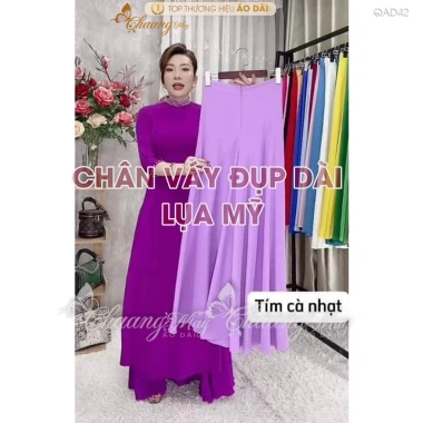 Chân váy đầm đụp áo dài cách tân vải lụa Mỹ, quần xòe rộng dự tiệc Tết