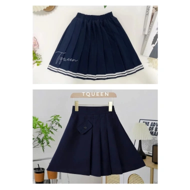 Chân váy xếp ly xanh than + quần bảo hộ cho bé gái, đồng phục học sinh nữ tiểu học, chỉ 99.000₫