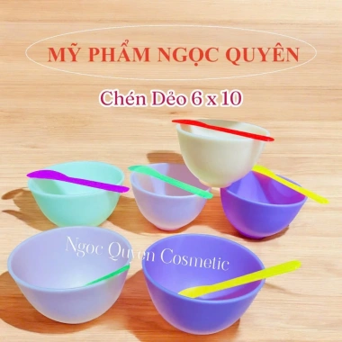 Chén Dẻo Silicon 6x10 Quậy Bột Mặt Nạ và Muỗng Giá Ưu Đãi 25.000₫