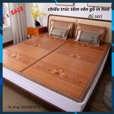 Chiếu trúc tăm vân gỗ in hoa Hoạ Tiết Ngẫu Nhiên, đế lụa 0.8-0.9-1-1.4-1.5-1.6-1.8-2m, giá chỉ 210.000đ