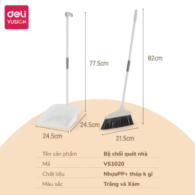 Chổi quét nhà công thái học Deli - Bộ cán dài và xẻng hốt rác, chỉ 85.000đ