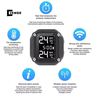 CISWGE M5 TPMS Không Dây Xe Máy: 2 Cảm Biến Ngoài, 5 Cách Báo Động, Giám Sát Áp Suất Lốp Giá Ưu Đãi 339k