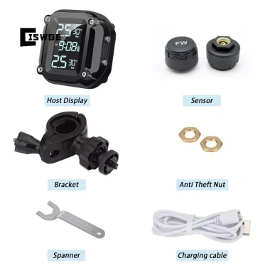 CISWGE M5 TPMS Không Dây Xe Máy: 2 Cảm Biến Ngoài, 5 Cách Báo Động, Giám Sát Áp Suất Lốp Giá Ưu Đãi 339k