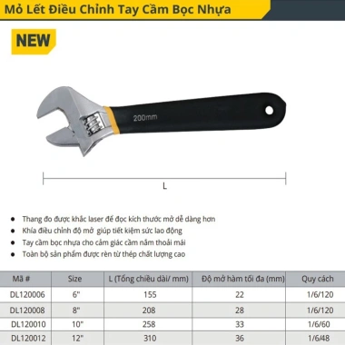 Cờ lê điều chỉnh miệng rộng 8 Inch - Đa năng cho gia đình, nhà để xe, xưởng 8