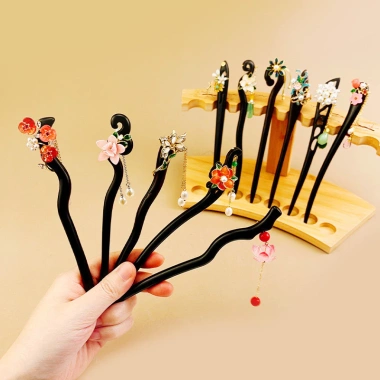Cổ nữ kẹp tóc cuộn retro gỗ mun phụ kiện Trung Hoa, chỉ 90.575₫ 2