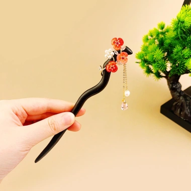 Cổ nữ kẹp tóc cuộn retro gỗ mun phụ kiện Trung Hoa, chỉ 90.575₫ 6
