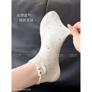 Combo 10 Đôi Tất Cổ Ngắn Thêu Động Vật Thỏ Mèo Dễ Thương - Giá 63.600 VND