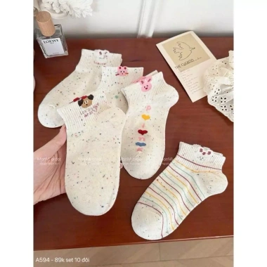 Combo 10 Đôi Tất Cổ Ngắn Thêu Động Vật Thỏ Mèo Dễ Thương - Giá 63.600 VND 2 Combo 10 Đôi Tất Cổ Ngắn Thêu Động Vật Thỏ Mèo Dễ Thương - Giá 63.600 VND 2