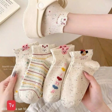 Combo 10 Đôi Tất Cổ Ngắn Thêu Động Vật Thỏ Mèo Dễ Thương - Giá 63.600 VND