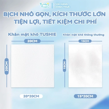 Combo 10 gói Tushie Treats Khăn mặt khô dùng 1 lần 20x20cm 60pcs mềm mịn tiện dụng 295.000 VND