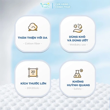 Combo 10 gói Tushie Treats Khăn mặt khô dùng 1 lần 20x20cm 60pcs mềm mịn tiện dụng 295.000 VND