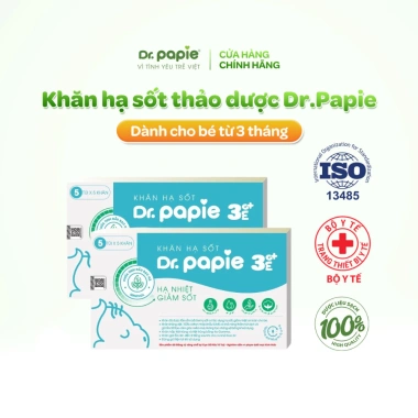 Combo 2 hộp Khăn hạ sốt Dr.Papie 3mo+ - Hạ sốt vật lý Nhi khoa, ngăn ngừa co giật cho bé 3 tháng (25 khăn/hộp)