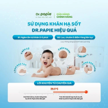 Combo 2 hộp Khăn hạ sốt Dr.Papie 3mo+ - Hạ sốt vật lý Nhi khoa, ngăn ngừa co giật cho bé 3 tháng (25 khăn/hộp)