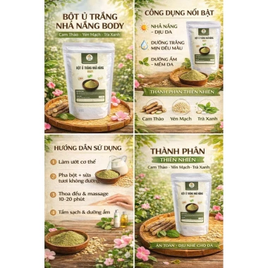 Combo 2 túi bột ủ trắng nhả nắng body + tặng chén gạo dứa và muỗng tiện lợi