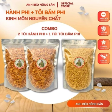 Combo 2 Túi Hành Phi 500g + 1 Túi Tỏi Phi 500g – Thơm Ngon, Vàng Giòn, 294.000₫