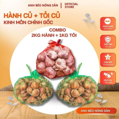 Combo 2kg Hành Củ + 1kg Tỏi Củ Kinh Môn - Thơm Nồng Đậm Vị Giá Ưu Đãi 143k