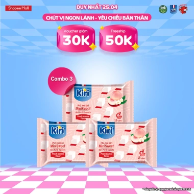 Combo 3 Phô mai Kiri vị đào hoa nhài 15C 78g - Giá ưu đãi 168.150 VND, mềm mịn, thích hợp làm bánh tráng miệng
