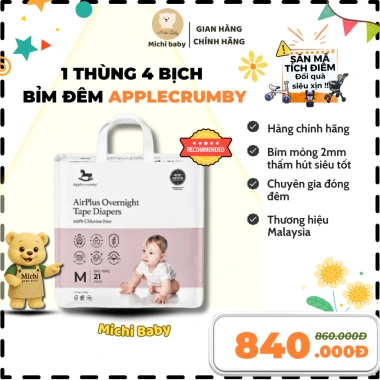Combo 4 Bịch Bỉm Đêm Mega Mini Applecrumby AirPlus Overnight siêu thấm hút - Giảm 18% chỉ 980.000₫
