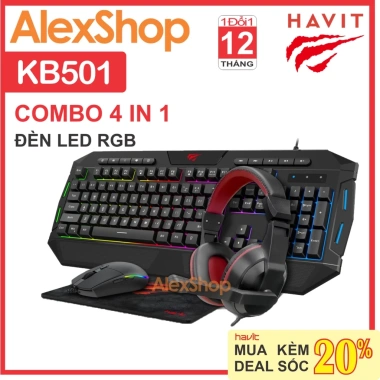 Combo 4 trong 1 Havit KB501 Led RGB – Chính hãng, bảo hành 12 tháng, 898.000₫