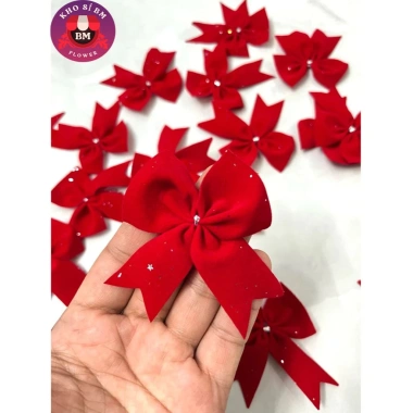 Combo 5-10 Nơ Nhung Đỏ Kim Tuyến 7cm - Trang Trí Noel, Văn Phòng, Giá chỉ 26.000đ 4