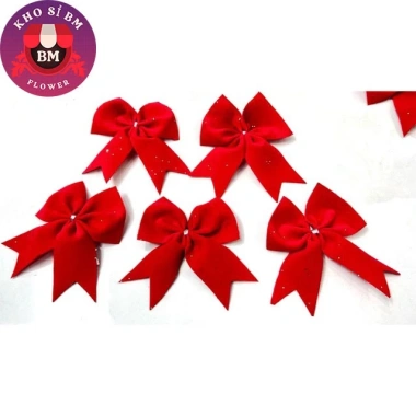 Combo 5-10 Nơ Nhung Đỏ Kim Tuyến 7cm - Trang Trí Noel, Văn Phòng, Giá chỉ 26.000đ 5